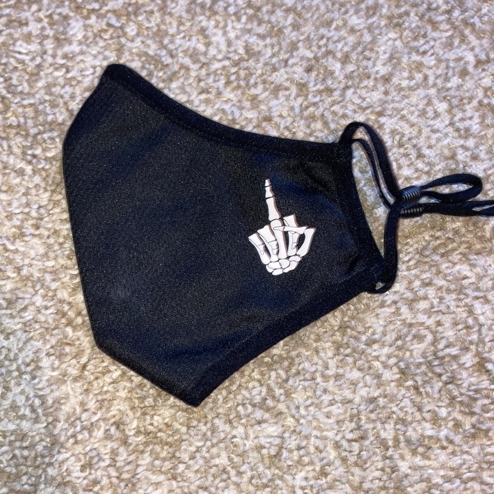 Never worn black face mask with skeleton hand